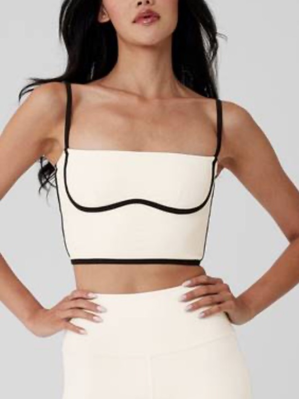 ALO Yoga White Crop Bandeau with Black Trim